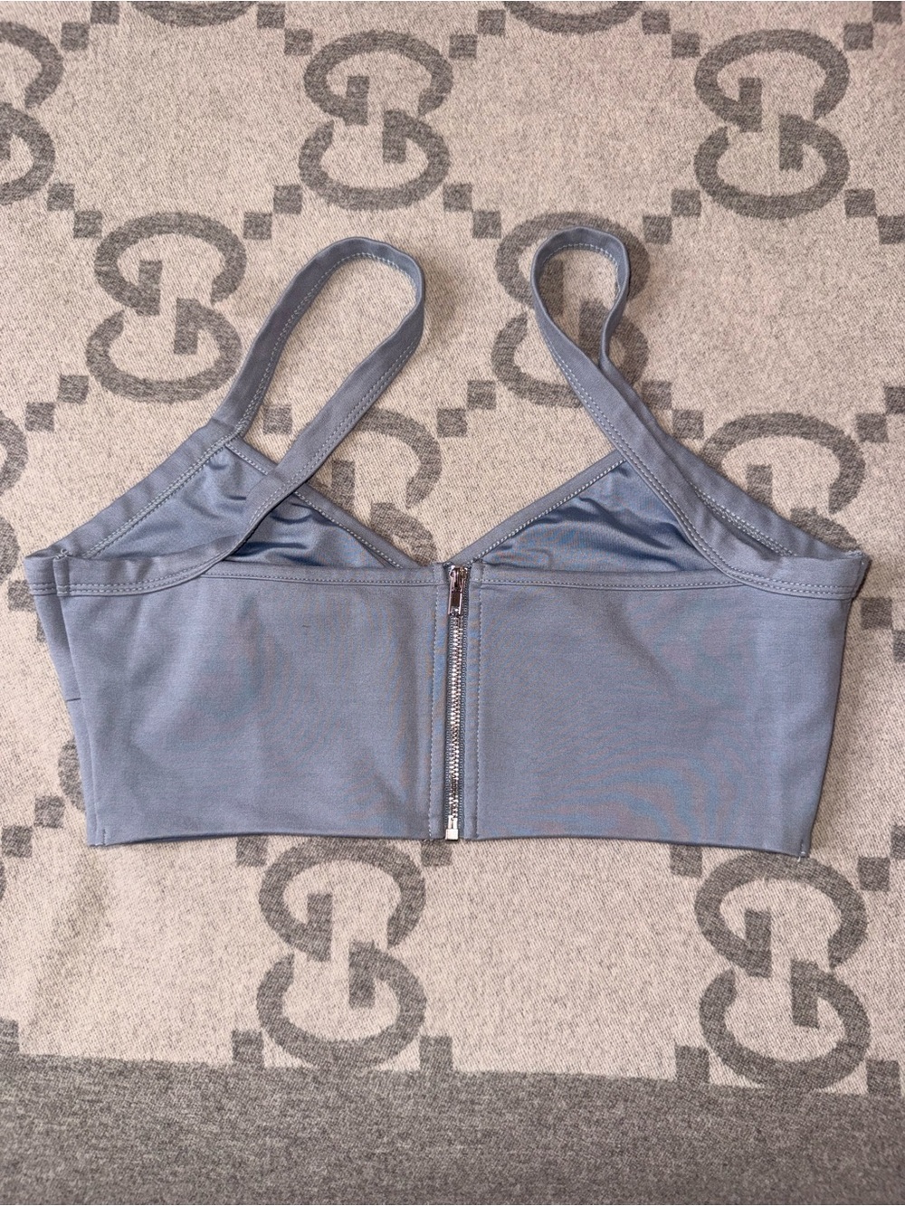 Tiger Mist V-Neck crop in Dusty Blue - Picture 6 of 8